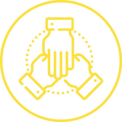 pictogramme jaune représentant la solidité et la sécurité des installations d'Échafaudage Optimum avec cercle jaune