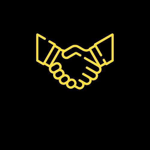 pictogramme jaune sur fond noir qui représente le service clé en main offert chez echafaudage optimum deux mains