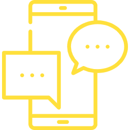 icone d'un smartphone jaune avec des textos