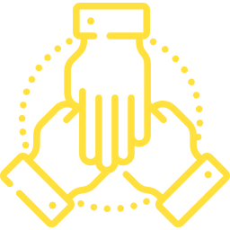 pictogramme jaune sur fond transparent de trois mains représentant la solidité d'Échafaudage Optimum